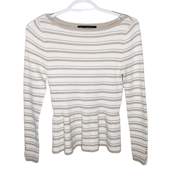 White House Black Market Metallic-Stripe Peplum Sweater size XS petite - Picture 3 of 11